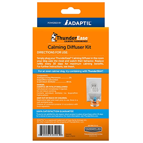 ThunderEase Dog Calming Pheromone Diffuser Kit | Powered by ADAPTIL | Vet Recommended to Relieve Separation Anxiety, Stress Barking & Chewing, and Fear of Fireworks & Thunderstorms (30 Day Supply)