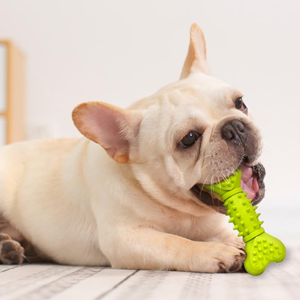 RUIFANDAHK Squeaky Toys Bone Shape Yellow Puppy Teething Toys Dog Toys for Aggressive Chewers Natural Rubber Chew Toys for Small/Medium Dogs Dog