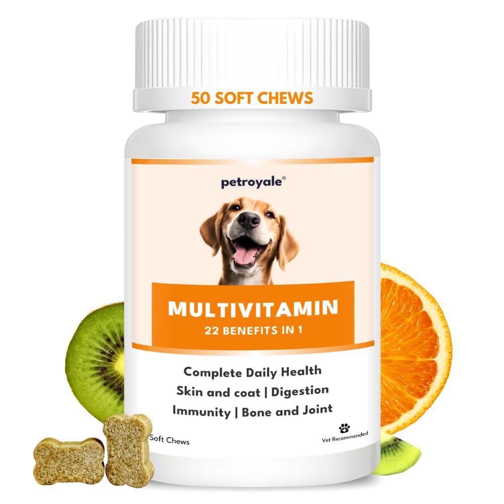 Petroyale Multivitamin Chews for Dogs - 22 in 1 Multivitamins for Dogs - Dog Multivitamins Chewable with Probiotics - Puppy & Senior Dog's Vitamins - Daily Dog Multivitamin Supplement - 50 Chews