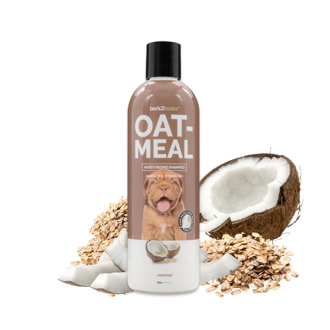 Bark2Basics Oatmeal Dog Shampoo, 16 oz - Natural Colloidal Oatmeal, Natural Ingredients, Calms Dry Itchy Irritated Skin, Moisturizes and Soothes the Skin and Coat, Professional Grade