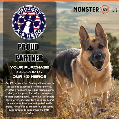 Monster K9 Indestructible Dog Ball – Lifetime Replacement - Durable Toy for Aggressive Chewers - Safe Non-Toxic Natural Rubber - Fetch Chew Toy - Heavy Duty - USA Made - 2.8” Solid (Tennis Ball Size)