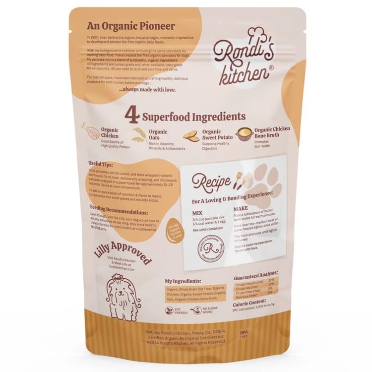 Rondi's Kitchen Pancake Mix for Dogs - Premium All-Natural & Organic Dog Treats, Healthy Dog Snacks for All Ages & Sizes, Made with Human-Grade Ingredients - Chicken & Sweet Potato