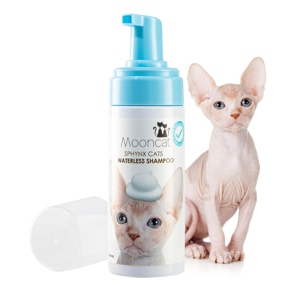 Mooncat Sphynx Cat Waterless Shampoo, Vet Approved No-Rinse Foam for Oily, Sensitive Skin & Wrinkles - Gentle, Hypoallergenic Formula for Hairless Cats, Deep Cleans & Moisturizes