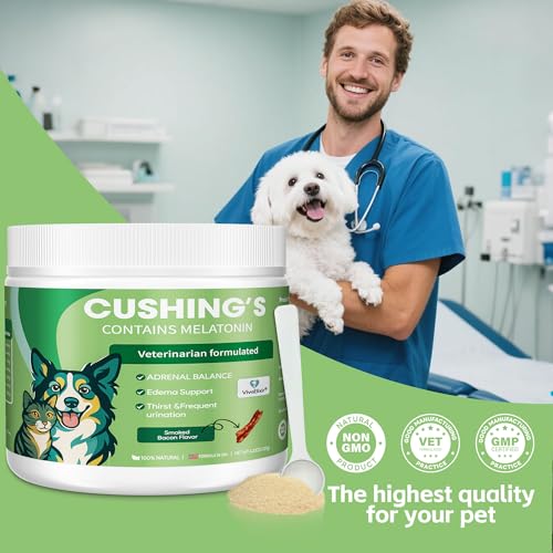 Canine Cushing's Support - Melatonin Adrenal Balance Powder | Veterinary Formula with Ashwagandha, Astragalus, and Milk Thistle - Cortisol and Adrenal Health Relief, 120g