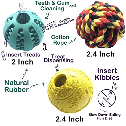 Jalousie Dog Puzzle Balls Dog Treat Dispensing Balls Non-Toxic Natural Rubber Dog Chew Toys for Puppy Pet Dog Teething Puzzle Playing Treat Dispenser Rope Balls (Small, 6 Pack Assorted)
