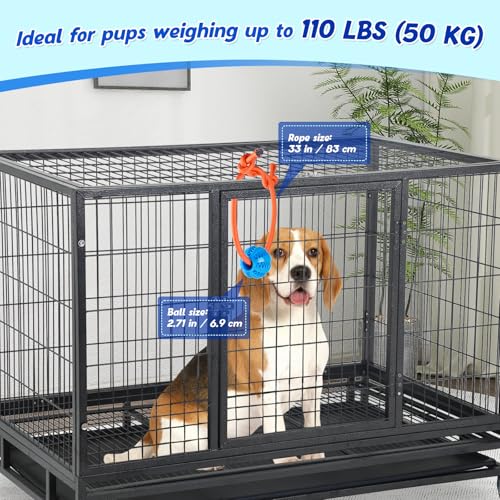 MVSSP Engaging Chew Toys for Dogs - Puppy Crate Training Aids, Puzzle Treat Dispenser with Rope Ball for Reducing Stress and Anxiety, Compatible with Peanut Butter Treats (Blue)