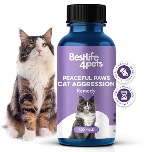 Anti Aggression for Cats Calming Remedy, A Natural Diffuser and Cat Calming Aid for Stress, Spiteful Spraying, Scratching & Territorial Behavior, Non-Drowsy, 400 Odorless, Tasteless Pills