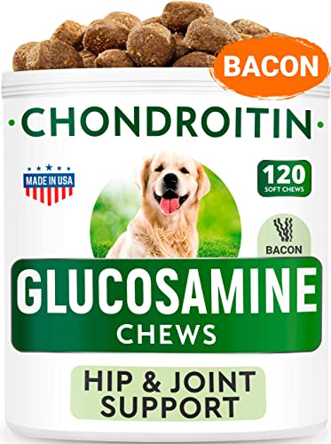 Glucosamine Bacon Flavor + Dog Probiotics Bundle - Joint Pain Relief + Gas, Diarrhea Relief - Chondroitin, MSM, Omega-3 + Digestive Enzymes, Prebiotics - Chewable Fiber - 240 Soft Chews - Made in USA