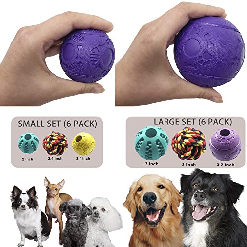 Jalousie Dog Puzzle Balls Dog Treat Dispensing Balls Non-Toxic Natural Rubber Dog Chew Toys for Puppy Pet Dog Teething Puzzle Playing Treat Dispenser Rope Balls (Small, 6 Pack Assorted)