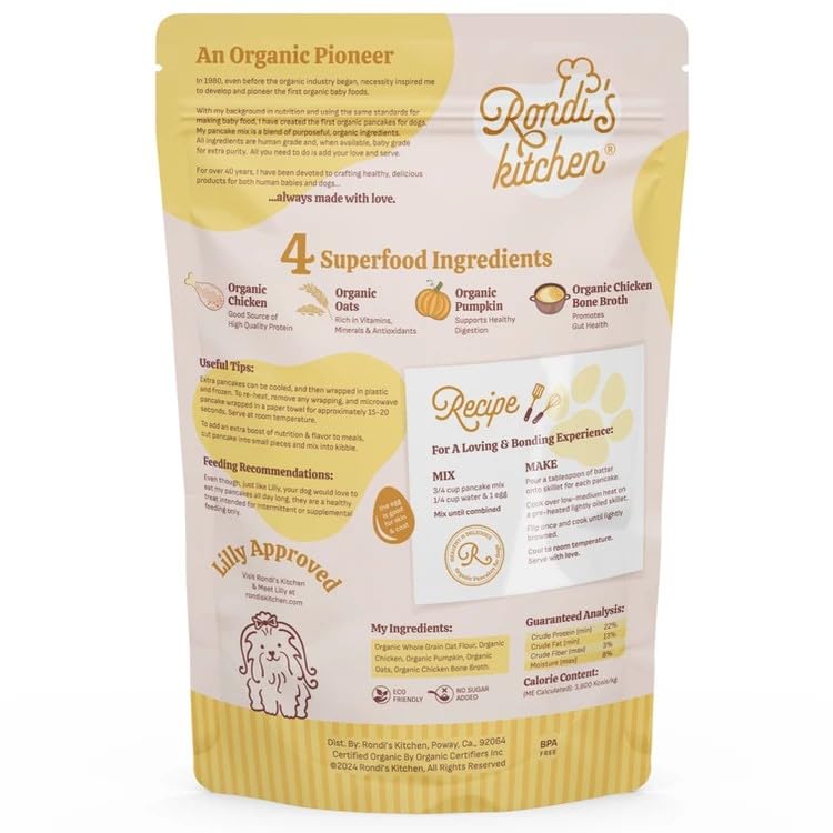 Rondi's Kitchen Pancake Mix for Dogs - Premium All-Natural & Organic Dog Treats, Healthy Dog Snacks for All Ages & Sizes, Made with Human-Grade Ingredients - Chicken & Pumpkin