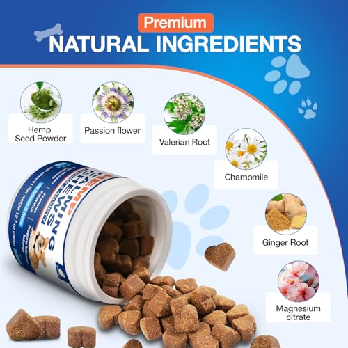 Hemp Calming Chews for Dogs with Anxiety and Stress - 180 Soft Dog Calming Treats - Dog Anxiety Relief - Storms, Fireworks, Thunder, Barking, Separation Aid - Valerian Root - L-Tryptophan - Hemp Oil