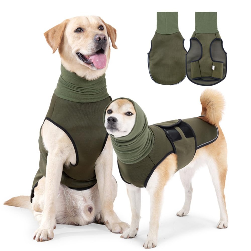 LAROTSUBA Dog Anxiety Relief Coat,Anxiety Jacket for Dogs,Dog Calming Vest,Adjustable Dogs Anxiety Calming Wrap for Fireworks,Thunderstorm,Travel,Separation（Military Green XL）
