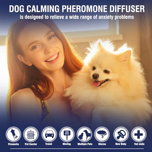 LKBHGF Dog Calming Pheromones Diffuser 6 in 1 Kit Appeasing Pheromone Diffuser to Calm (2 Plug in+4 Pack 48ml Refill) for Anxiety Relief Reduce Aggression Fighting Barking Stress 120 Day Supply