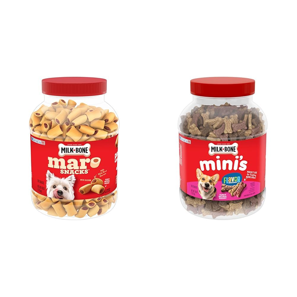 Milk-Bone Dog Treats Bundle: MaroSnacks Beef 40 Ounce + Flavor Snacks Mini's 36 Ounce