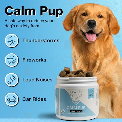 pawlife Calming Chews with Organic Hemp Oil| Dog Anxiety Relief & Travel Friendly| Glucosamine to Help with Join Support| 120 Soft Chews & up to 4-Month Supply