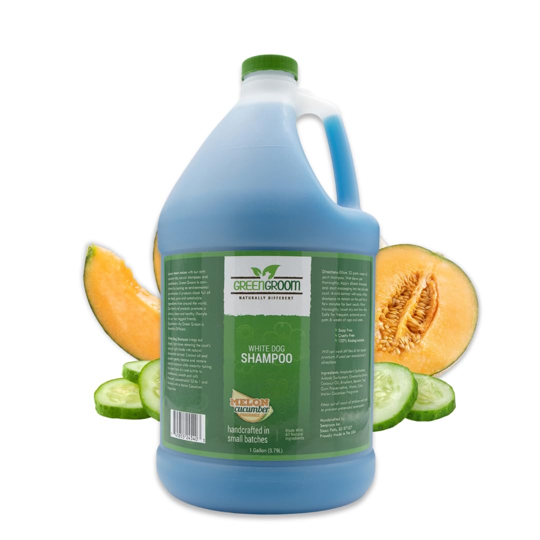 Green Groom White Dog Shampoo, 1 Gallon - All Natural Ingredients, Chamomile Extract, Infused with Coconut Oil and Protein, Soap and Cruelty Free, Restores Coat's Natural Shade