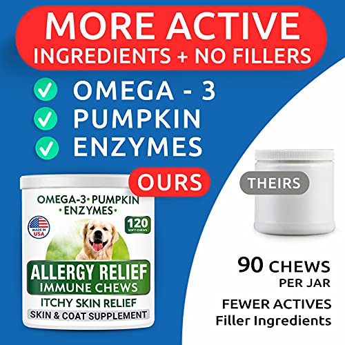 Allergy Relief Dog Treats + Dog Probiotics Chews Bundle - Omega 3 + Pumpkin + Enzymes for Itchy Skin Relief + Digestive Enzymes + Prebiotics for Gas, Diarrhea, Constipation, Upset Stomach Relief