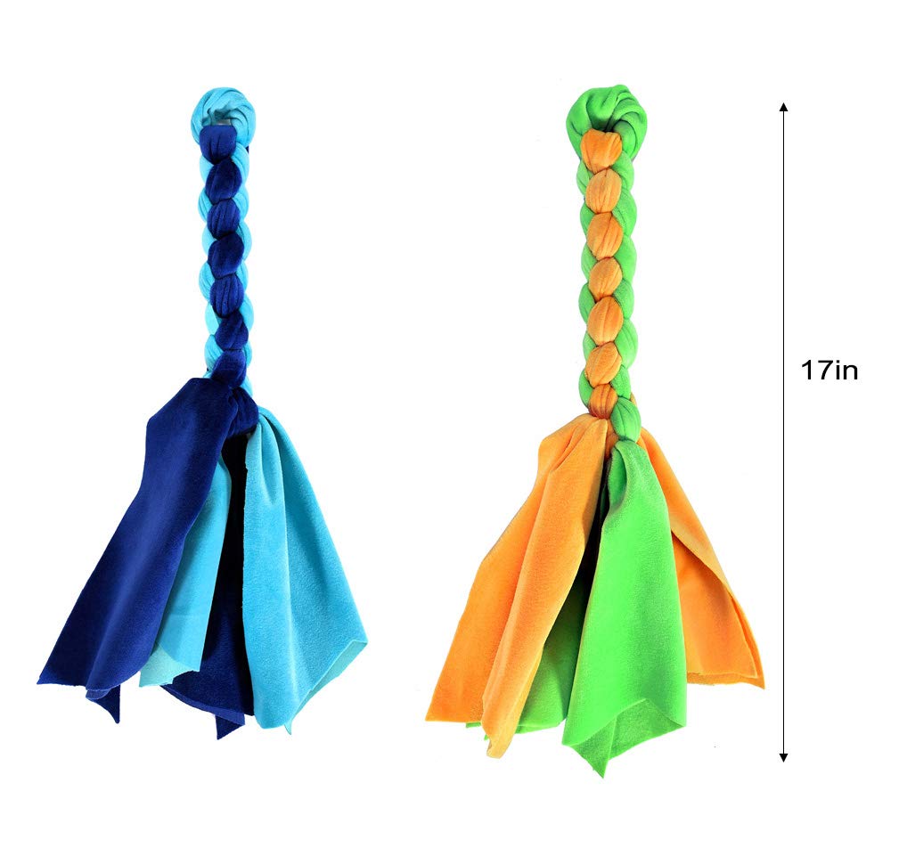 AMYESE Interactive Dog Toys - Extendable Flirt Pole with 2pcs Fleece Lure Tugs for Dog Outdoor Entertainment, Train and Exercise, New Blue