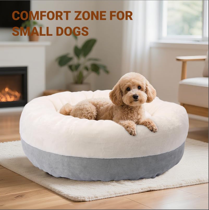 Donut Dog Bed for Small Medium Dogs Cats, 18 inch Calming Washable-Round Cozy Soft Pet Bed for Puppy and Kitten with Slip-Resistant Bottom