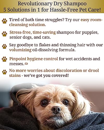 Waterless Dog Dry Shampoo Spray | Hypoallergenic, Unscented Pet Deodorizer & Grooming Mist for Smelly Dogs, and Other Furry Pets | Soap-Free Dog Cleaning Spray for Sensitive Skin | 250ml