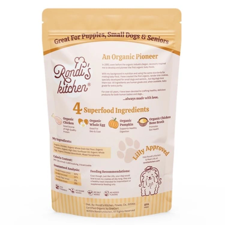 Rondi's Kitchen Lilly's Littles All-Natural & Organic Healthy Soft Dog Treats, Healthy Snacks for Small Dogs, Puppies, and Seniors, Tender Bite Cookies, Human Grade - Chicken & Pumpkin