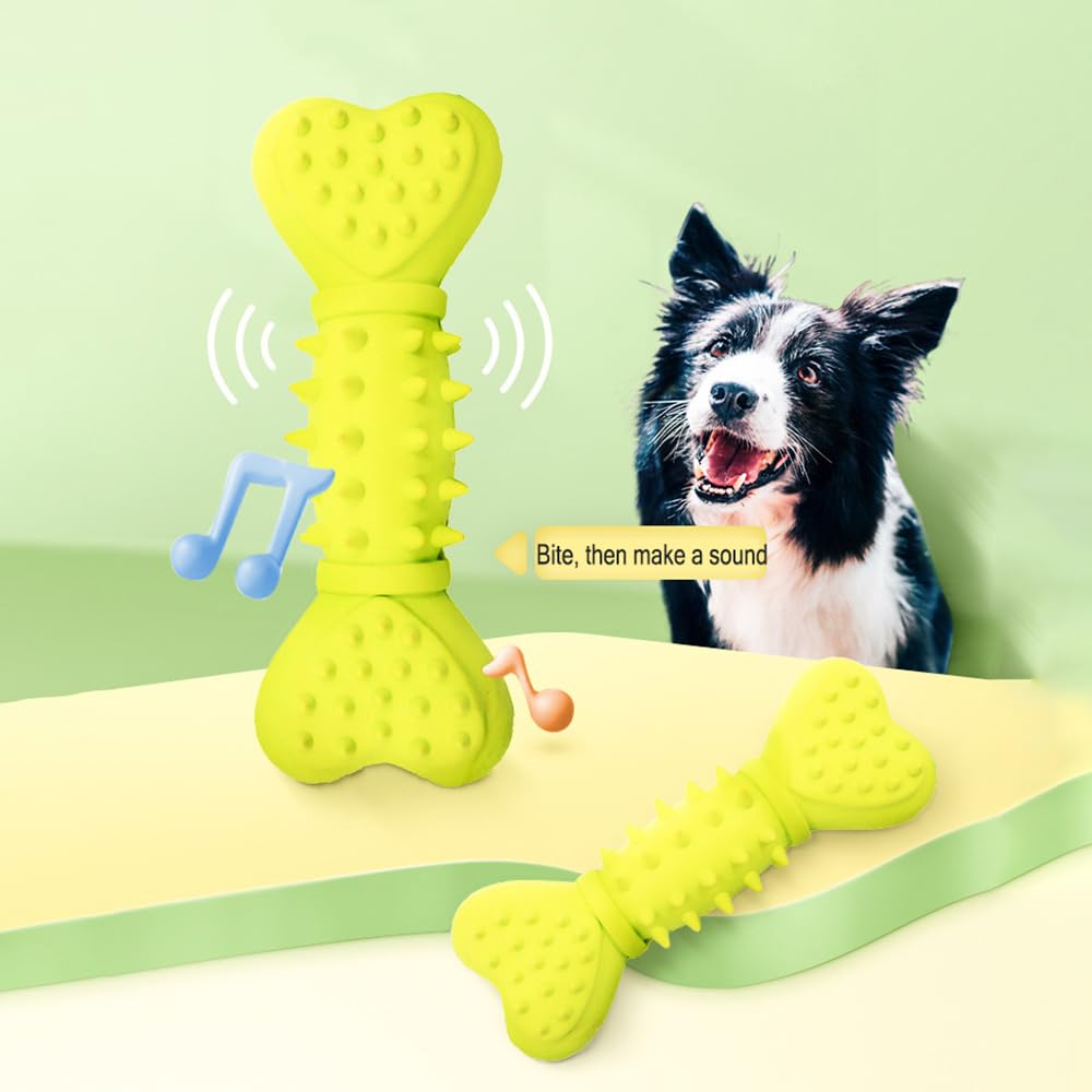 RUIFANDAHK Squeaky Toys Bone Shape Yellow Puppy Teething Toys Dog Toys for Aggressive Chewers Natural Rubber Chew Toys for Small/Medium Dogs Dog