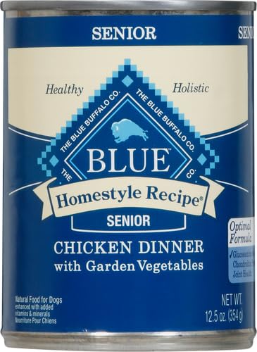 Blue Buffalo Homestyle Recipe Senior Wet Dog Food, Made with Natural Ingredients, Chicken Dinner with Garden Vegetables, 12.5-oz. Can