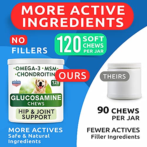 Hemp Treats + Glucosamine Dog Chews Bundle - Natural Joint Pain Relief Supplement - Hemp Oil, Chondroitin w/MSM, Omega 3 - Advanced Hip & Joint Support Formula - 120 + 120 Chews - Made in USA
