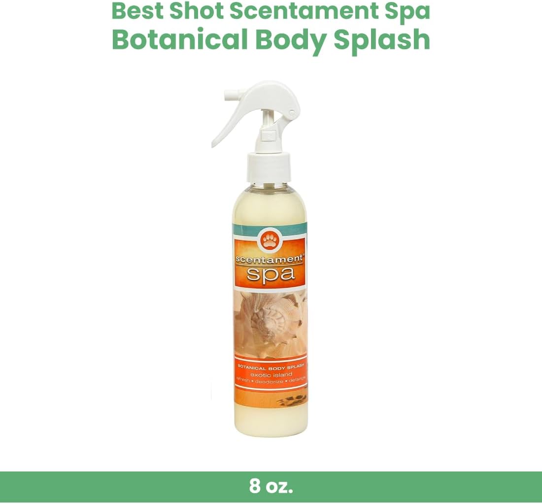 Best Shot Scentament Spa Botanical Body Splash, Detangler Spray, Hypoallergenic Body Spray for Pets, Cat and Dog Cologne Spray, Exotic Island, 8 Oz.