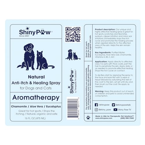 Dog Itch Relief Spray by Shiny Paw 16 oz | Aloe Vera & Eucalyptus Skin Itch Remedy | Dog Hot Spot Spray | Natural Anti Itch Spray for Pets | Dog Itchy Skin Relief | Made in USA