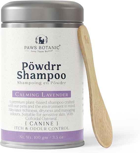 Paws Botanic Unscented Dog Dry Shampoo, Powder Shampoo for Dogs, Regular Skin & Coat, 3.5 oz with Bamboo Spoon (Itch & Odour Control)