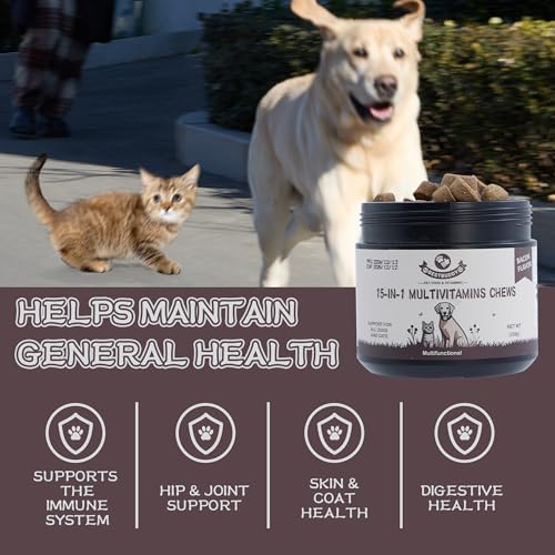 Best Buddy Multivitamin 15-in-1 Treats for Dogs, Complete Health Supplement Joint Support + Digestive Enzymes, Grain Free Dog Vitamins and Supplements for Skin & Coat (Bacon/Pork, 225g)
