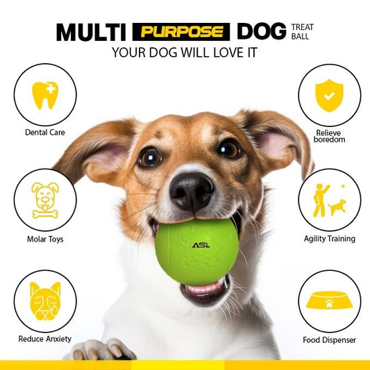 ASL Interactive Dog Treat Ball, 2-Pack Durable Chew Balls for Puppies and Dogs Enrichment Toys for Large Dogs & Small Dogs, Durable Balls for Teeth Cleaning/IQ Training/Chewing