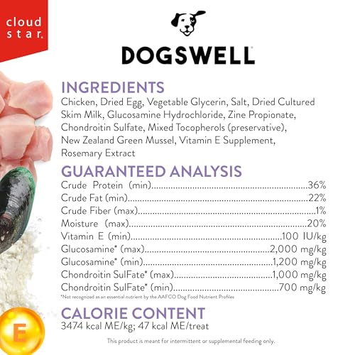 DOGSWELL Hip & Joint Dog Treats 100% Meaty, Grain Free, Glucosamine Chondroitin & Omega 3, Chicken Soft Strips 20 oz
