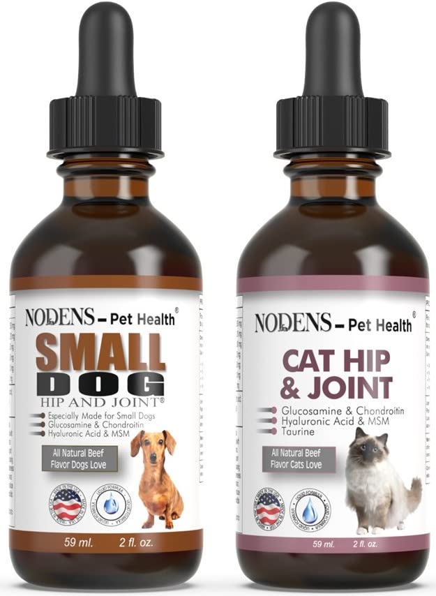 Nodens Cat Hip and Joint and Small Dog Hip and Joint 100% Natural Glucosamine for Cats and Small Dogs. Chondroitin, MSM, Hyaluronic Acid Arthritis Pain Relief for Cats and Dog Joint Pain. Made in USA