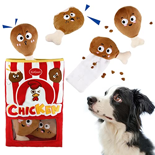 Gigwi Interactive Squeaky Dog Toys, Hide and Seek Dog Toys for Boredom and Stimulating, Funny Crinkle Dog Toy Set Bucket, 2-in-1 Dog Puzzle Toys for All Breeds of Dogs IQ Training