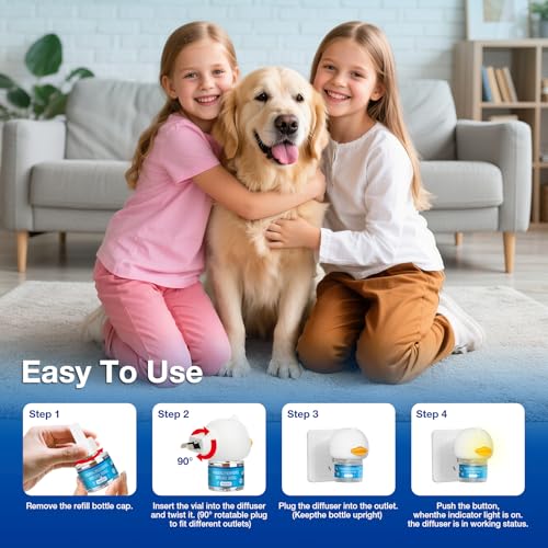 Dog Calming Pheromones Diffuser 3 in 1 Kit Appeasing Pheromone Diffuser to Calm (2 Plug in+2 Pack 48ml Refill) for Anxiety Relief Reduce Aggression Fighting Barking Stress 60 Day Supply(Tasteless)