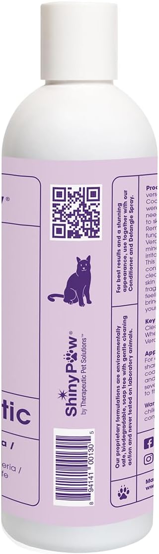 Natural Cat Shampoo for Itchy Skin with Chamomile, Aloe Vera & Eucalyptus by Shiny Paw 16 oz | Hypoallergenic Feline Shampoo for Sensitive Skin Itch Relief | for Adult & Senior Cats | Made in USA
