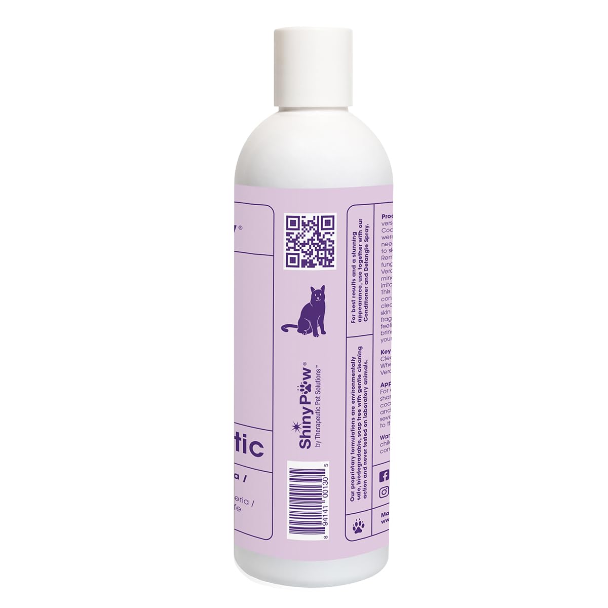 Natural Cat Shampoo for Itchy Skin with Chamomile, Aloe Vera & Eucalyptus by Shiny Paw 16 oz | Hypoallergenic Feline Shampoo for Sensitive Skin Itch Relief | for Adult & Senior Cats | Made in USA