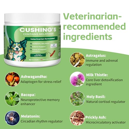 Canine Cushing's Support - Melatonin Adrenal Balance Powder | Veterinary Formula with Ashwagandha, Astragalus, and Milk Thistle - Cortisol and Adrenal Health Relief, 120g