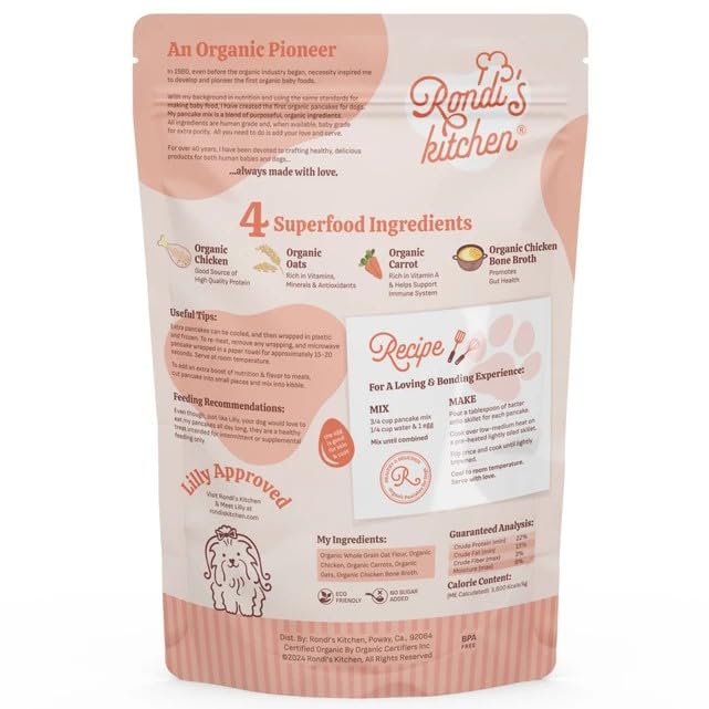 Rondi's Kitchen Pancake Mix for Dogs - Premium All-Natural & Organic Dog Treats, Healthy Dog Snacks for All Ages & Sizes, Made with Human-Grade Ingredients - Chicken & Carrot