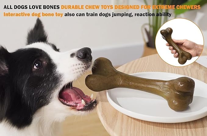 UXVA Indestructible Dog Bones for Aggressive Chewers, Durable Tough Puppy Teething Toys, Interactive Dog Toys for Medium/Large Breed, Beef & Chicken Flavor (3pcs)