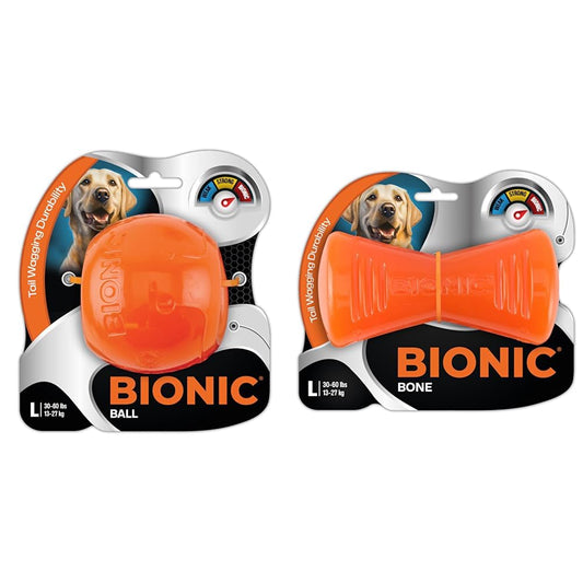 BIONIC Dog Toy Bundle - Large Ball & Bone - High-Visibility, Durable Chew Toys for Dogs 30-60+ lbs. - Perfect for Fetch, Chew, and Treat Dispensing