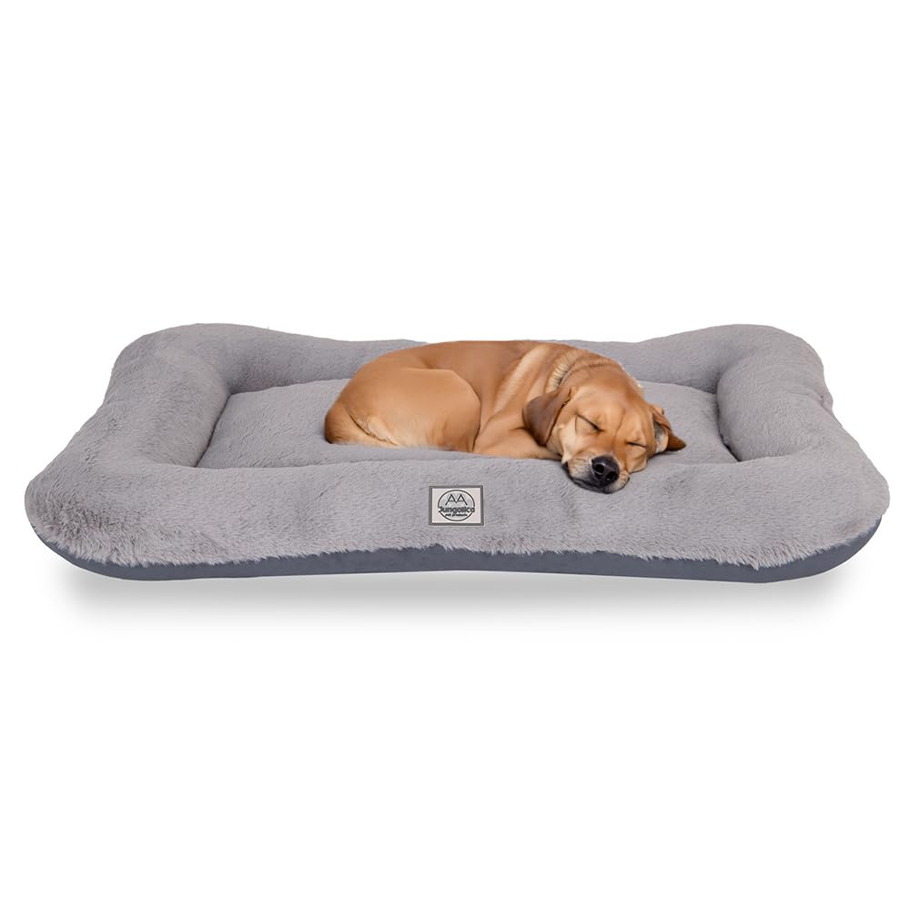 Dog Crate Bed for Medium Dogs,Memory Foam Dog Bed, Deluxe Thick Fluffy Comfy Kennel Pad, Durable Oxford Fabric on one Side, Washable Dog Bed with Waterproof Lining with Removable Cover. Gray