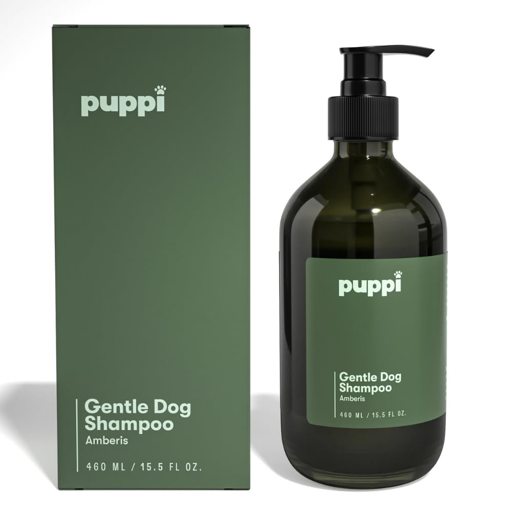 PUPPI Gentle Dog Shampoo (Amberis) | 15.5 fl oz. / 460 ml | Sulfate-Free Dog Wash | Enriched with Aloe Vera and Cucumber Extract | Hypoallergenic Dog Shampoo Sensitive Skin