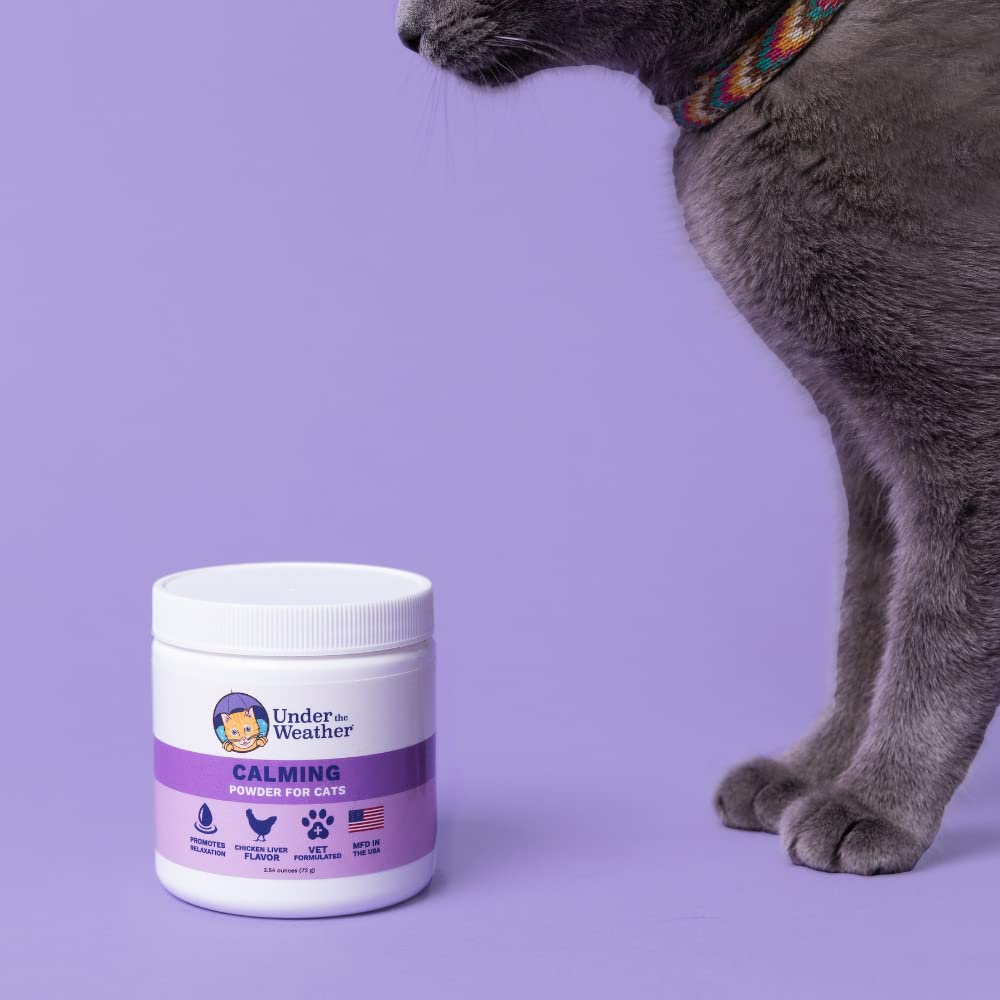 Under the Weather Pet Calming Powder for Cats | Natural Anxiety and Stress Relief Cat Supplement | Supports Relaxation & Normal Emotional Balance During Grooming, Travel & Thunderstorm - (2.54 Oz)