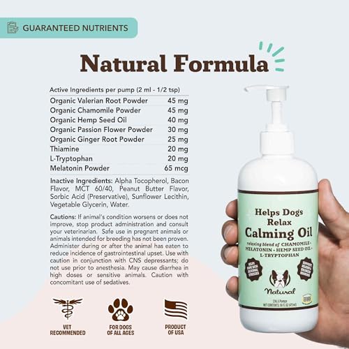 Natural Dog Company Calming Oil, 16 oz Bottle, Helps Manage Normal Stress, Promotes Relaxation, Supports Balanced Behavior, Melatonin for Dogs, May Reduce Hyperactivity, for Dogs of All Ages & Sizes