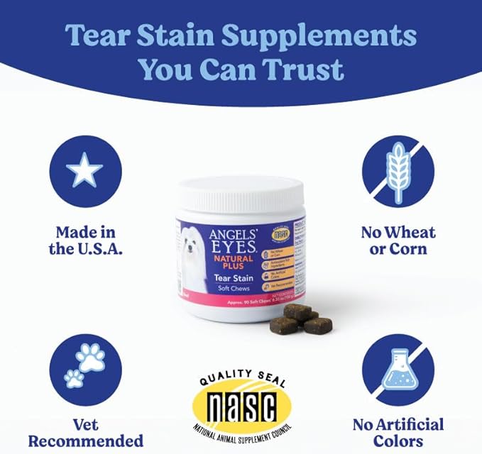 ANGELS' EYES Natural Tear Stain Prevention Soft Chews for Dogs | Beef Flavor| for All Breeds | No Wheat No Corn | Daily Supplement | Proprietary Formula | 90ct