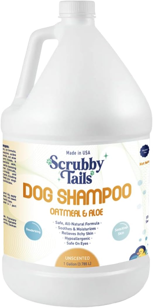 Scrubby Tails Organic Dog Shampoo - Puppy Oatmeal Shampoo for Itchy Skin Relief - Hypoallergenic for Sensitive Skin, for Groomers & Professionals, Made in USA, 1 Gallon (Unscented)