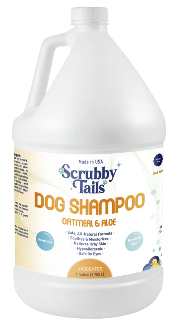 Scrubby Tails Organic Dog Shampoo - Puppy Oatmeal Shampoo for Itchy Skin Relief - Hypoallergenic for Sensitive Skin, for Groomers & Professionals, Made in USA, 1 Gallon (Unscented)
